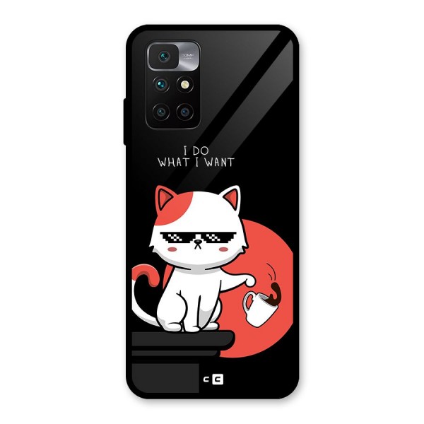 Cute Attitude Cat Glass Back Case for Redmi 10 Prime