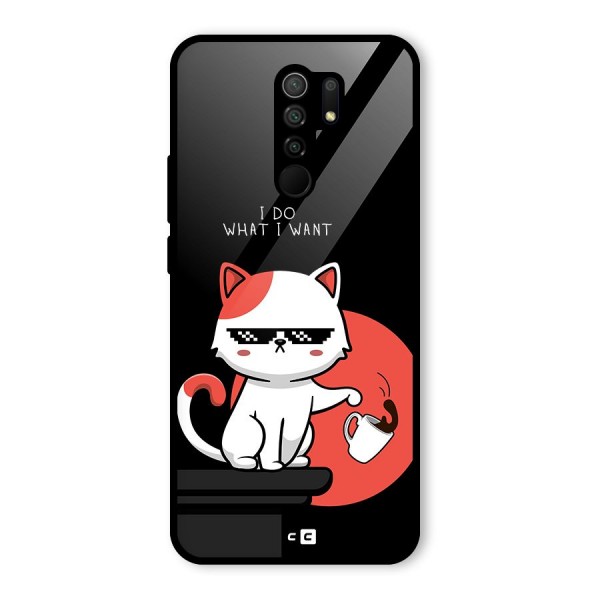 Cute Attitude Cat Glass Back Case for Redmi 9 Prime