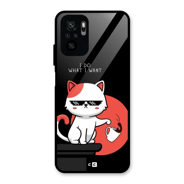 Cute Attitude Cat Glass Back Case for Redmi Note 10