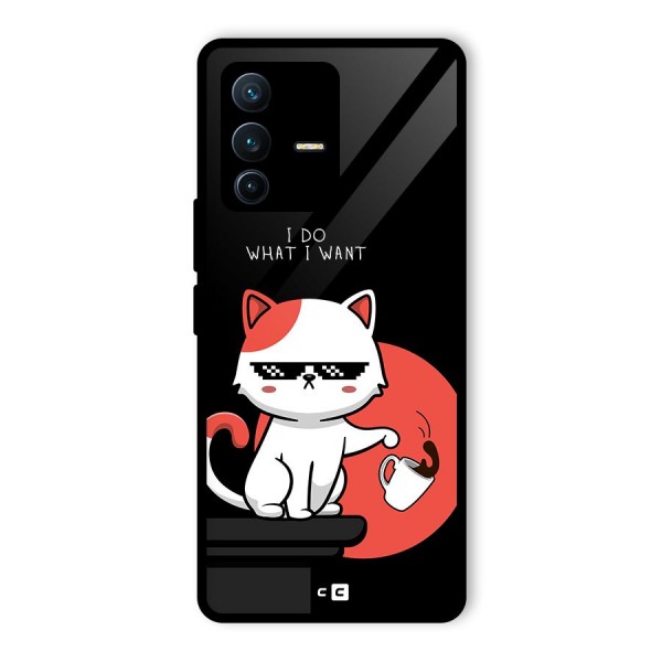 Cute Attitude Cat Glass Back Case for Vivo V23 Pro