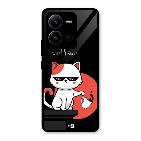 Cute Attitude Cat Glass Back Case for Vivo V25