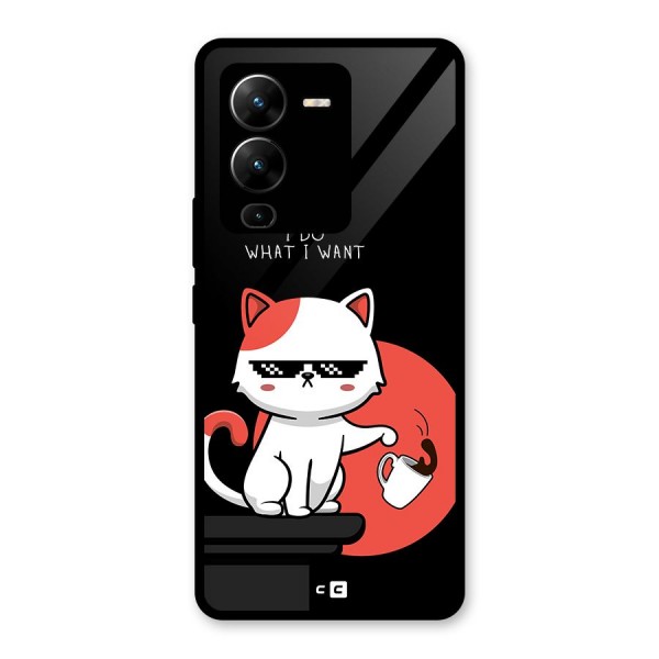 Cute Attitude Cat Glass Back Case for Vivo V25 Pro