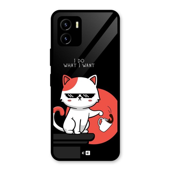 Cute Attitude Cat Glass Back Case for Vivo Y15s