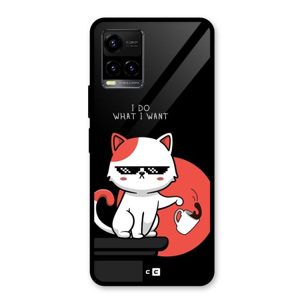 Cute Attitude Cat Glass Back Case for Vivo Y21A