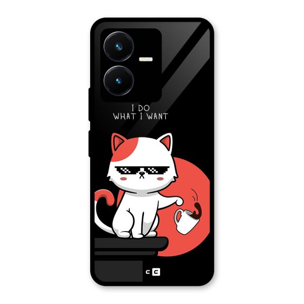 Cute Attitude Cat Glass Back Case for Vivo Y22