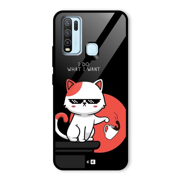 Cute Attitude Cat Glass Back Case for Vivo Y30