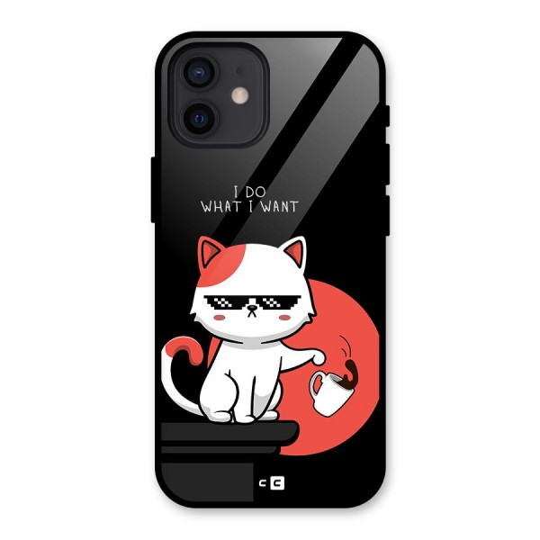 Cute Attitude Cat Glass Back Case for iPhone 12