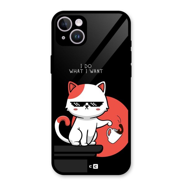 Cute Attitude Cat Glass Back Case for iPhone 14 Plus