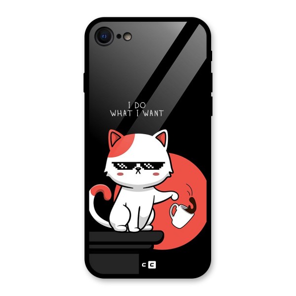 Cute Attitude Cat Glass Back Case for iPhone 8