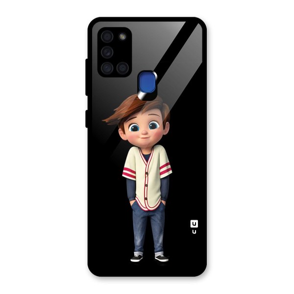 Cute Boy Tim Glass Back Case for Galaxy A21s