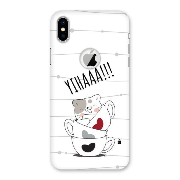 Cute Cat Cup Back Case for iPhone XS Logo Cut