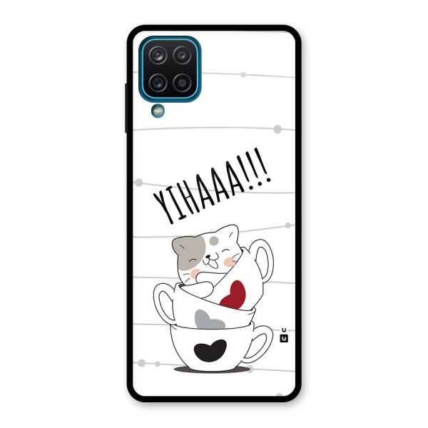 Cute Cat Cup Glass Back Case for Galaxy A12