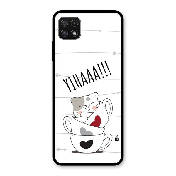 Cute Cat Cup Glass Back Case for Galaxy A22 5G