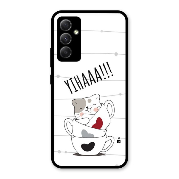 Cute Cat Cup Glass Back Case for Galaxy A34