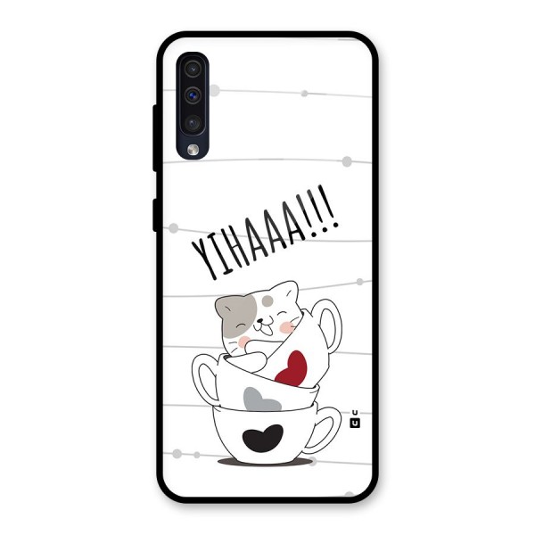 Cute Cat Cup Glass Back Case for Galaxy A50