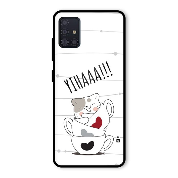 Cute Cat Cup Glass Back Case for Galaxy A51