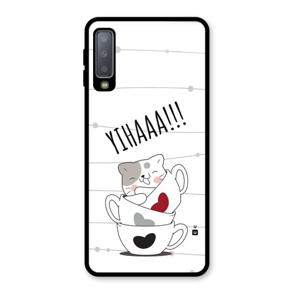 Cute Cat Cup Glass Back Case for Galaxy A7 (2018)