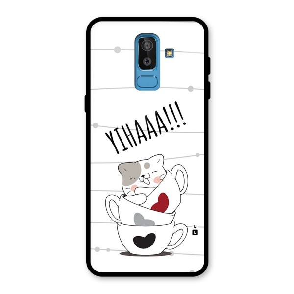 Cute Cat Cup Glass Back Case for Galaxy J8