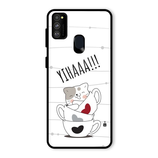 Cute Cat Cup Glass Back Case for Galaxy M21