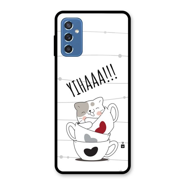 Cute Cat Cup Glass Back Case for Galaxy M52 5G