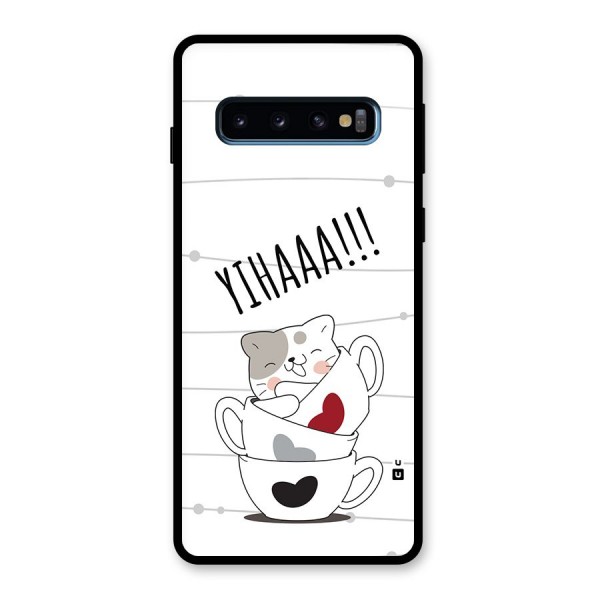 Cute Cat Cup Glass Back Case for Galaxy S10