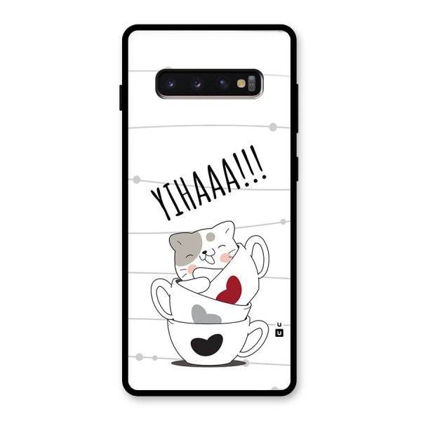 Cute Cat Cup Glass Back Case for Galaxy S10 Plus