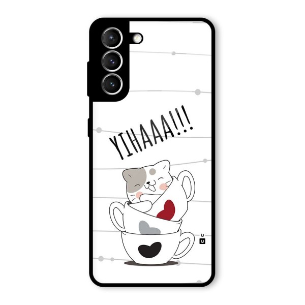 Cute Cat Cup Glass Back Case for Galaxy S21 5G