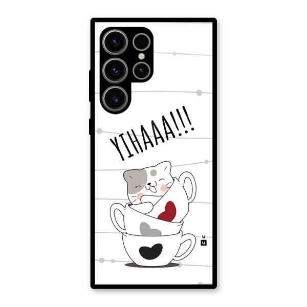 Cute Cat Cup Glass Back Case for Galaxy S23 Ultra