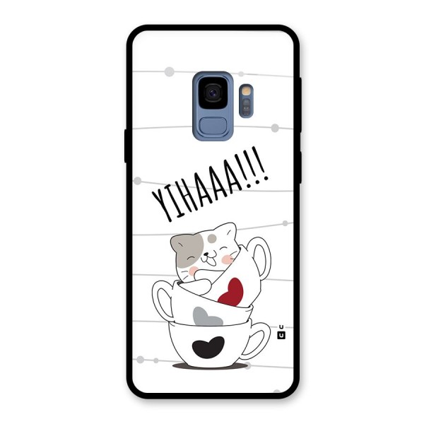 Cute Cat Cup Glass Back Case for Galaxy S9