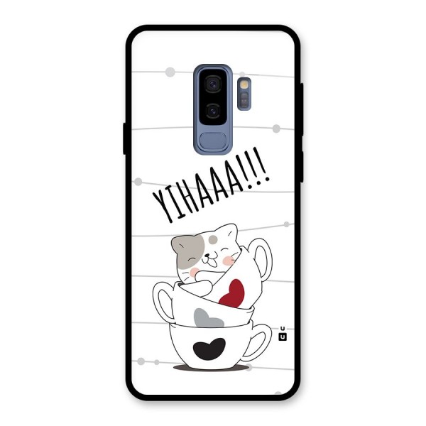 Cute Cat Cup Glass Back Case for Galaxy S9 Plus