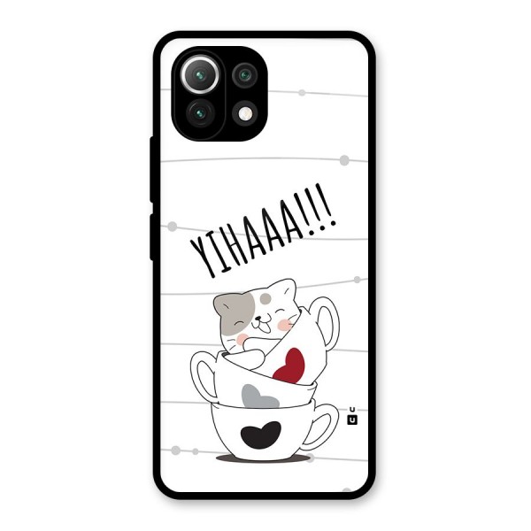 Cute Cat Cup Glass Back Case for Mi 11 Lite