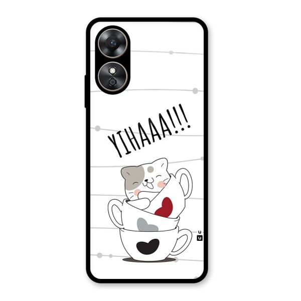 Cute Cat Cup Glass Back Case for Oppo A17