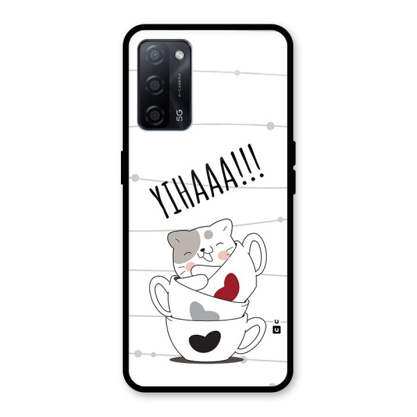 Cute Cat Cup Glass Back Case for Oppo A53s 5G