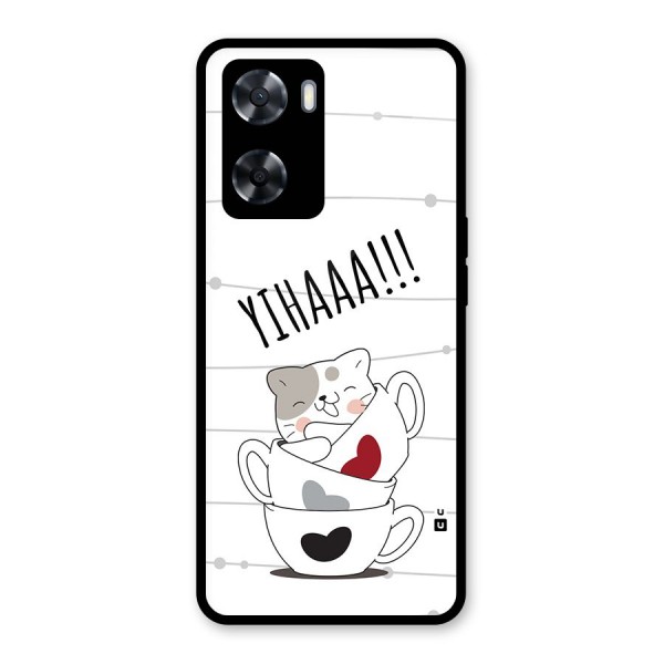 Cute Cat Cup Glass Back Case for Oppo A57 2022