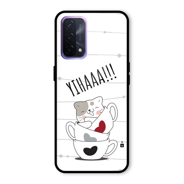 Cute Cat Cup Glass Back Case for Oppo A74 5G