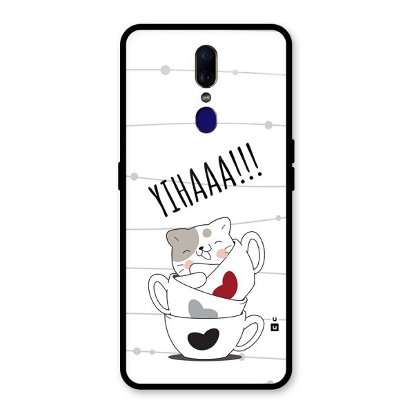 Cute Cat Cup Glass Back Case for Oppo F11