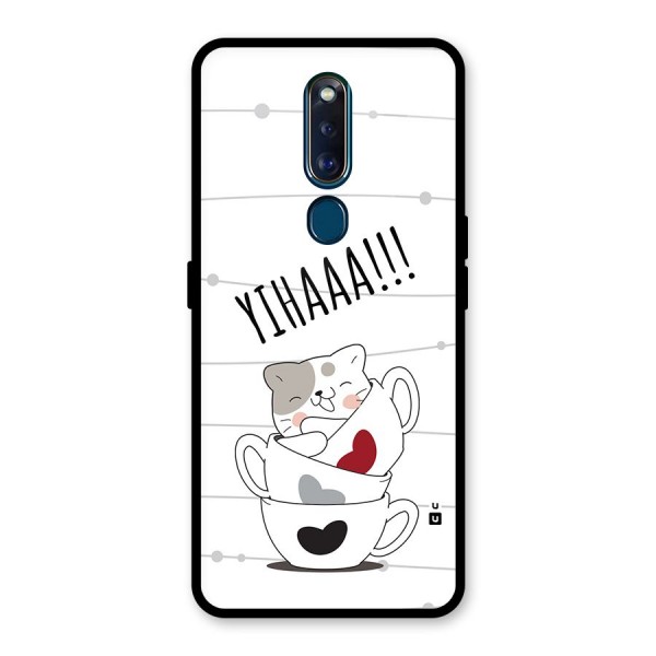 Cute Cat Cup Glass Back Case for Oppo F11 Pro