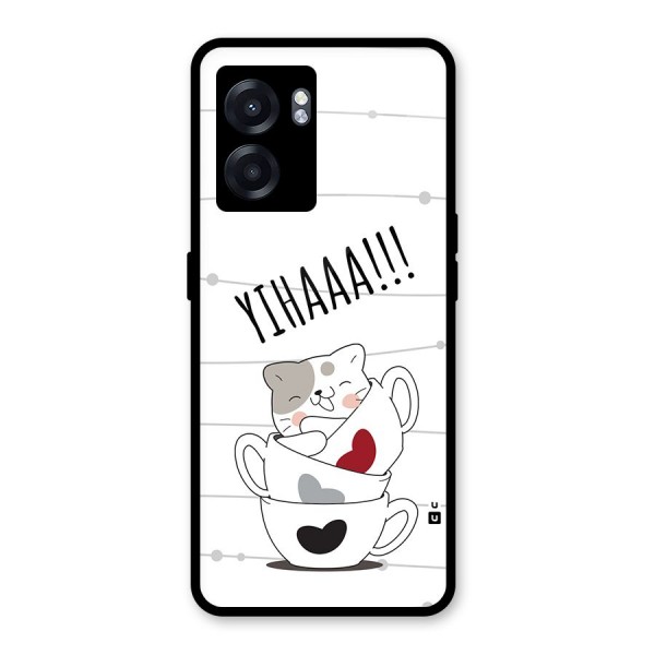 Cute Cat Cup Glass Back Case for Oppo K10 (5G)