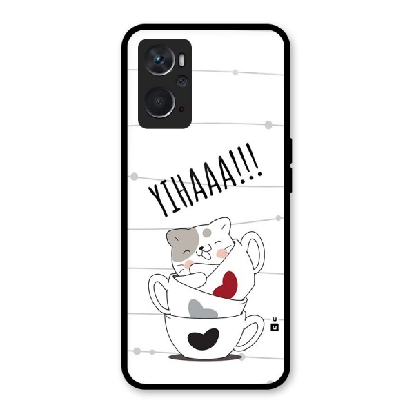 Cute Cat Cup Glass Back Case for Oppo K10 4G