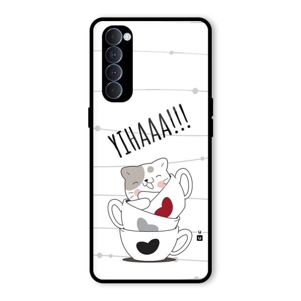 Cute Cat Cup Glass Back Case for Oppo Reno4 Pro