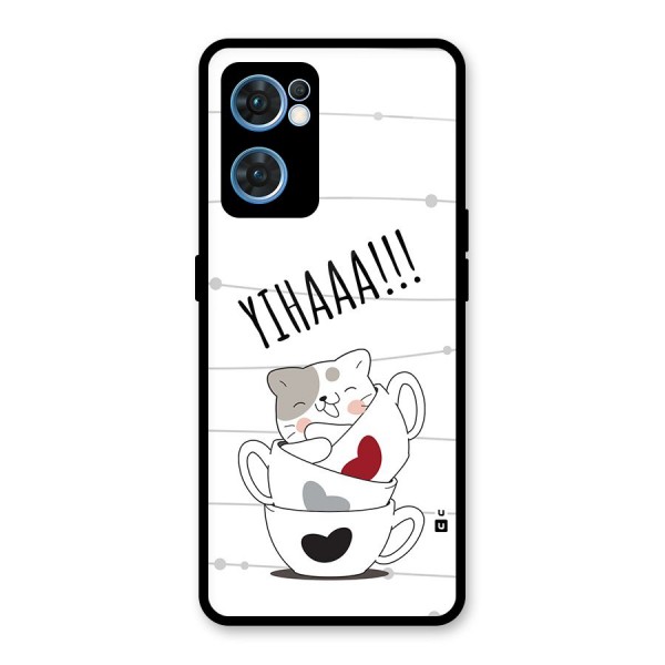 Cute Cat Cup Glass Back Case for Oppo Reno7 5G