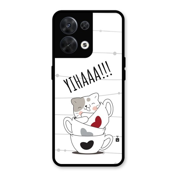 Cute Cat Cup Glass Back Case for Oppo Reno8 5G