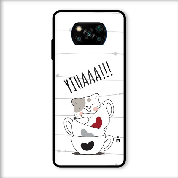 Cute Cat Cup Glass Back Case for Poco X3