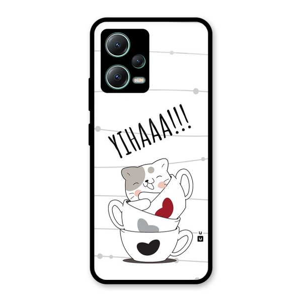 Cute Cat Cup Glass Back Case for Poco X5