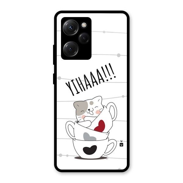 Cute Cat Cup Glass Back Case for Poco X5 Pro