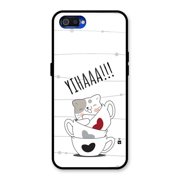 Cute Cat Cup Glass Back Case for Realme C2