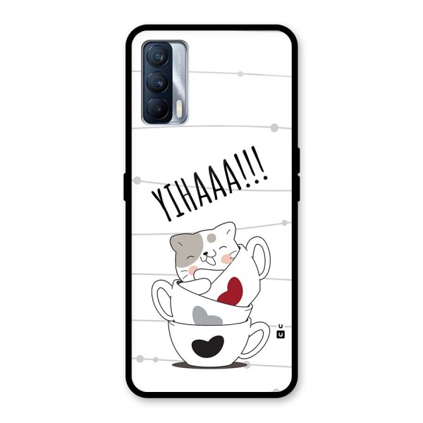 Cute Cat Cup Glass Back Case for Realme X7