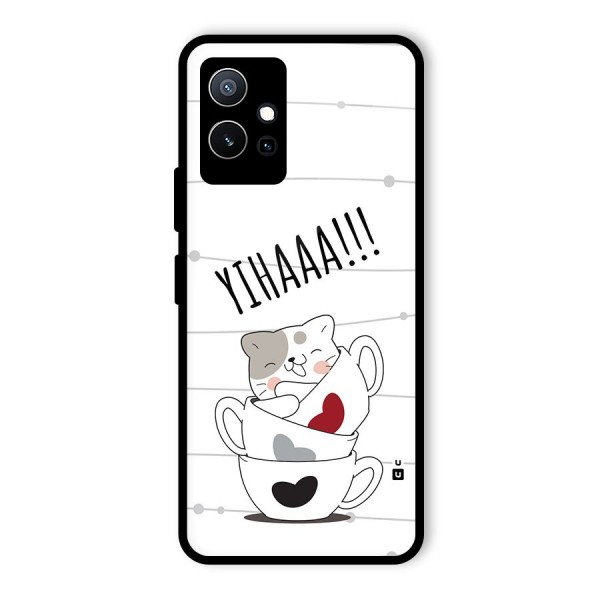 Cute Cat Cup Glass Back Case for Vivo T1 5G