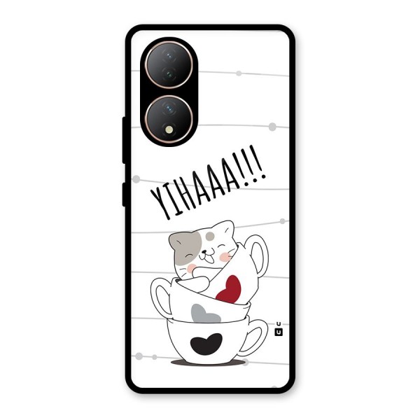 Cute Cat Cup Glass Back Case for Vivo T2