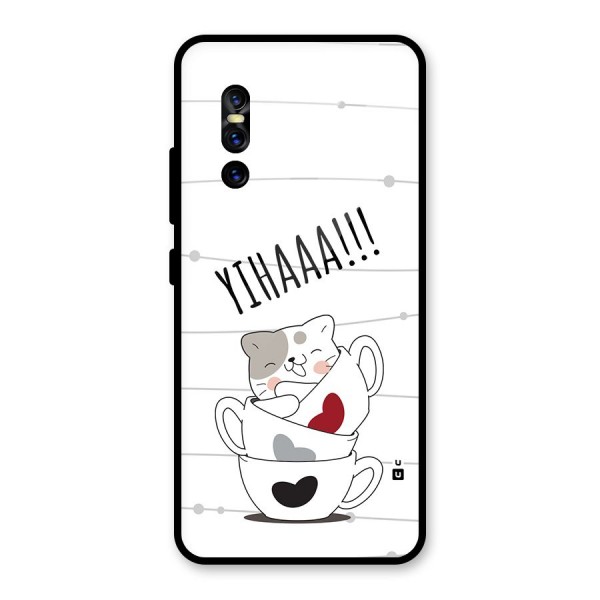 Cute Cat Cup Glass Back Case for Vivo V15 Pro